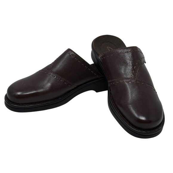 Clarks‎ Womens Leather Slip-On Clog Mule Brown Stitch Accent Size 10M - Picture 6 of 11